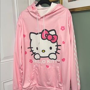 Hello Kitty Pink and White Pullover Hoodie with Bow Graphic